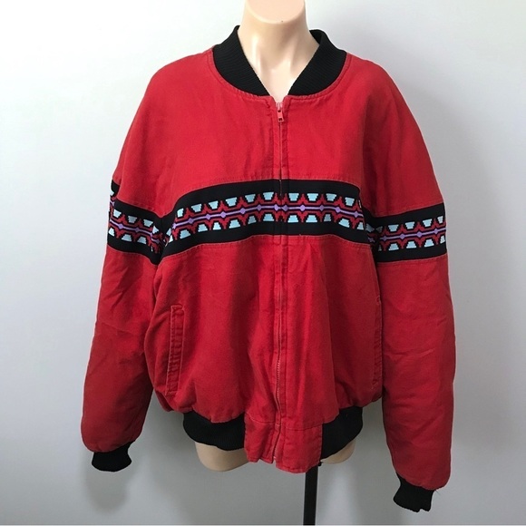 The Wear of the West Western Aztec Coat Red Embroidered Blanket Colorado 90s - Picture 1 of 5